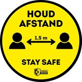 Houd Afstand Rond | vloersticker | Corona Veilig & Sociaal| markering | Fel Geel Zwart | Antislip | Stay Safe | 20 cm