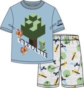 Minecraft pyjama korte mouw - blauw - grijs - maat 116 / 6 jaar