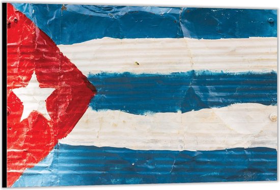 Dibond –Cubaanse Vlag Geschilderd – 90x60cm Foto op Aluminium (Met Ophangsysteem)