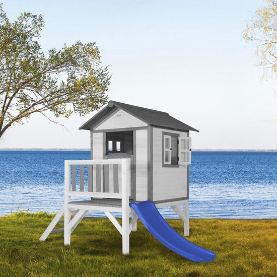 Cabane En Bois Beach Lodge XL Avec Toboggan Blanc – Maison De Jeux Pour Jardin, Escalade Et Glissade Pour Enfants