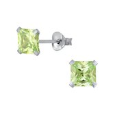 Joy|S - Zilveren vierkant oorbellen cubic zirkonia 7mm lime groen