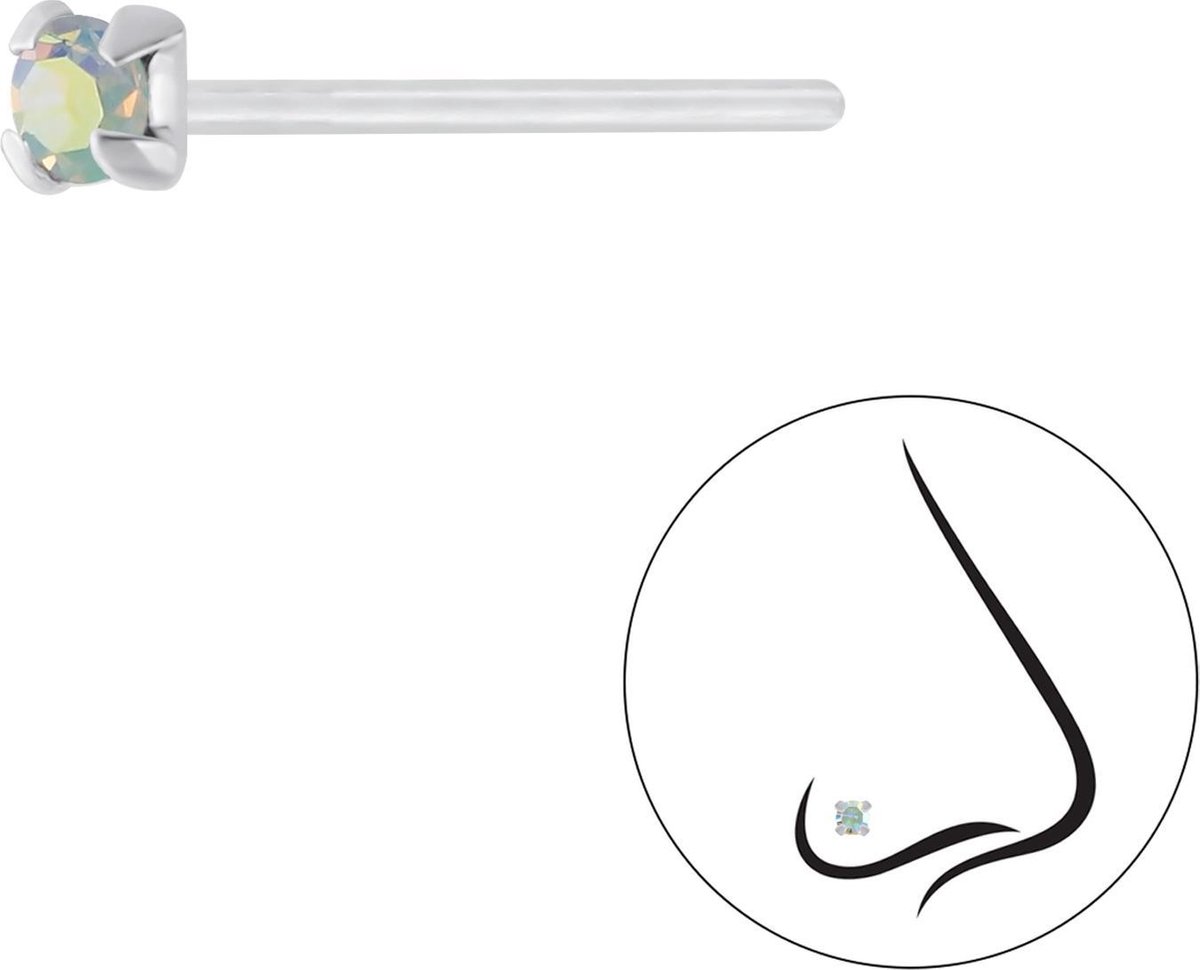 Joy|S - Zilveren petit neuspiercing kristal rond 2.5 mm paarlemoer 2 stuks