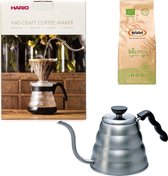 Hario V60 slow coffee kit + Hario V60 Buono Waterketel 1.2 liter + Bristot BIO 100% biologische koffie