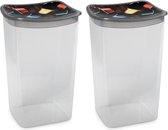 2x Tasses à café Contenants de stockage en plastique transparent / gris - 1,9 litres - 13 x 11 x 19 cm - Conteneurs de stockage / conteneurs de stockage