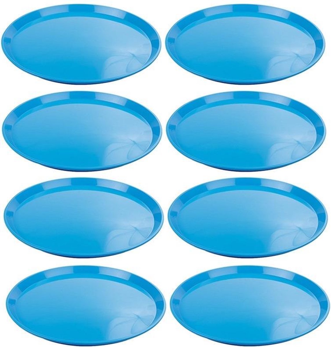 Set van 4x stuks blauw rond dienblad van kunststof 34 cm - Serveren - Serveerblad