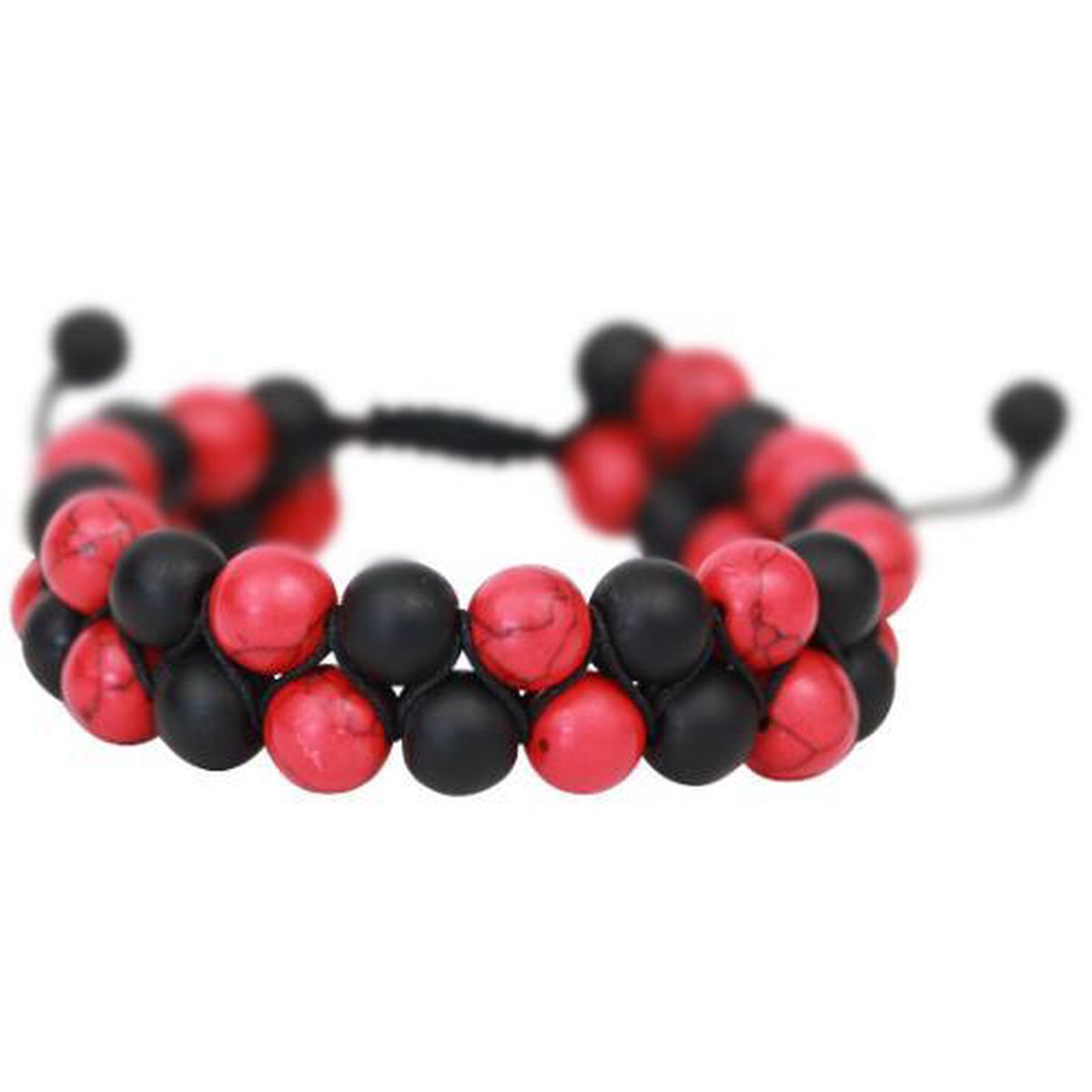 AWEMOZ Natuursteen Armbanden - Gevlochten Kralen Armbandjes - Zwart/Rood - Cadeau voor Man en Vrouw