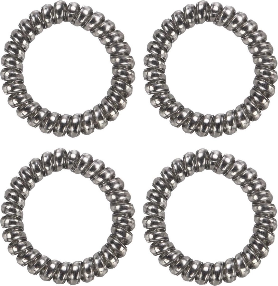 Fako Fashion - Haarelastiek - Telefoonkabel - Metallic - Grijs - 55mm - 4 Stuks