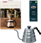 Hario V60 slow coffee kit + Hario V60 Buono Waterketel 1.2 liter + Bristot OUR Biologische Filter Koffie