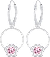 Joy|S - Zilveren Daisy bloem ring bedel oorbellen roze oorringen