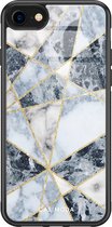 iPhone SE 2020 hoesje glass - Marmer blauw | Apple iPhone SE (2020) case | Hardcase backcover zwart