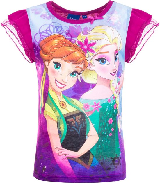 Frozen T shirt - Full print - Donker Roze - maat 128