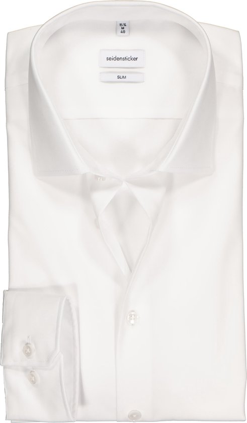 Seidensticker slim fit overhemd - mouwlengte 7 - wit - Strijkvrij - Boordmaat: 42