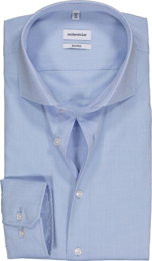 Seidensticker shaped fit overhemd - lichtblauw fijn Oxford - Strijkvrij - Boordmaat: 42