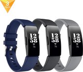 YONO Fitbit Inspire Bandjes - HR - 2 - Siliconen - Blauw Zwart en Grijs  – Small