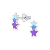 Joy|S - Zilveren 3 sterren oorbellen ster blauw