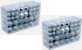 2x pakket met 100x zilveren kunststof kerstballen 3, 4 en 6 cm - Kerstboomversiering/kerstversiering zilver / 200 zilveren kerstballen
