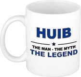 Naam cadeau Huib - The man, The myth the legend koffie mok / beker 300 ml - naam/namen mokken - Cadeau voor o.a verjaardag/ vaderdag/ pensioen/ geslaagd/ bedankt