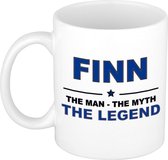 Naam cadeau Finn - The man, The myth the legend koffie mok / beker 300 ml - naam/namen mokken - Cadeau voor o.a  verjaardag/ vaderdag/ pensioen/ geslaagd/ bedankt