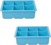 2x Grote kubus ijsklonten vormen blauw 6 klontjes - Blauwe ijsblokjes tray - Cocktail ijsklonten maker - Siliconen ijsblokjes maker