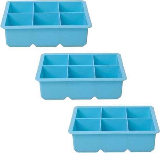 3x Grote kubus ijsklonten vormen blauw 6 klontjes - Blauwe ijsblokjes tray  - Cocktail... | bol.com