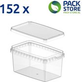 152 x plastic bakjes met deksel - 1100ml - vershoudbakjes - meal prep bakjes - rechthoekig - transparant - geschikt voor diepvries, magnetron en vaatwasser - Nederlandse producent