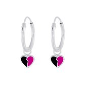 Joy|S - Zilveren hartje bedel oorbellen zwart roze oorringen