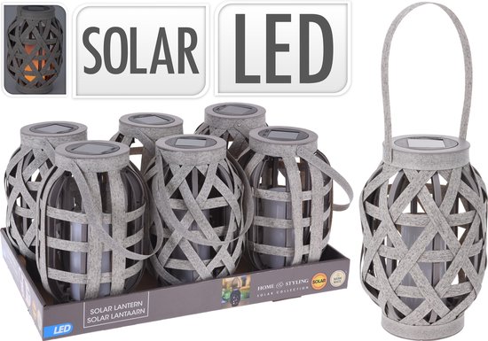Solar lantaarn Rotan grijs LED