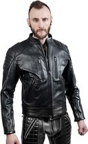 Mister b leather biker jacket black stripes medium