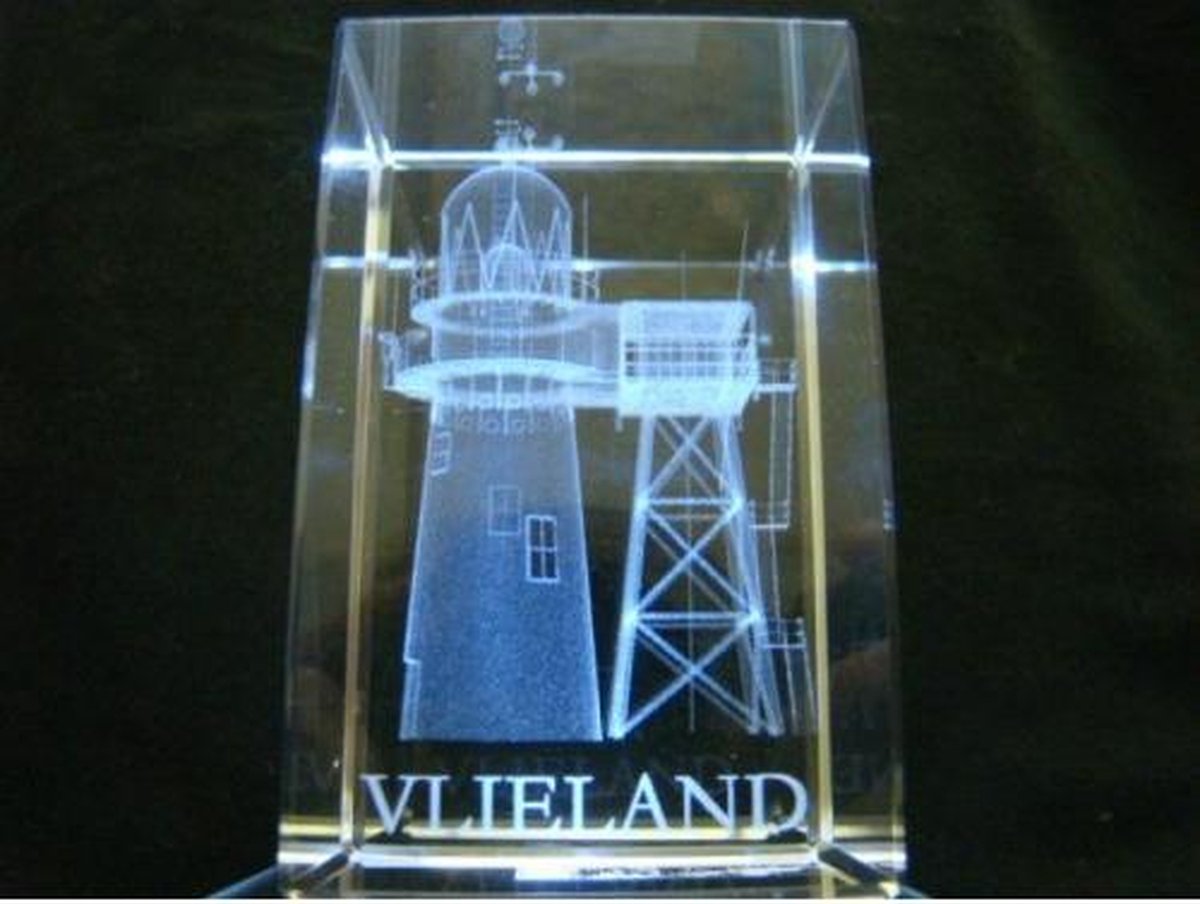 Glasblok vuurtoren Vlieland Vuurduin - Geharo - 8 cm - geschenkverpakking - decoratie