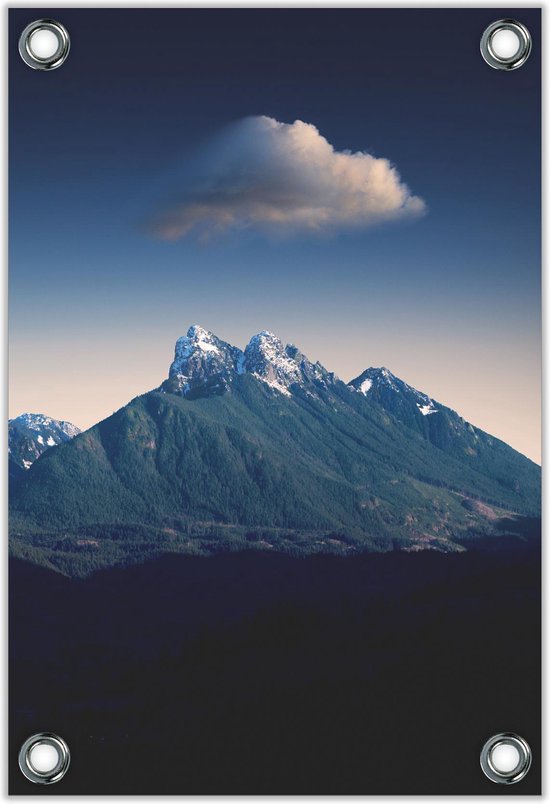 Tuinposter –Bergtoppen met Wolk– 100x150cm Foto op Tuinposter (wanddecoratie voor buiten en binnen)