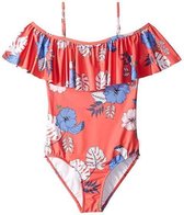 Seafolly Tropical Vibes Ruffle Tank Hibiscus Red - Kinder Badpak Gebloemd Rood Meisjes