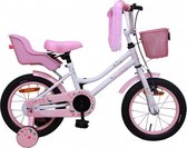 Kinderfiets - Magic - 14 inch - Voor meiden - Met terugtraprem - roze en wit - bloemprint
