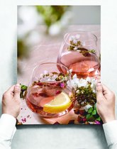 Wandbord: Glazen roze champagne - 30 x 42 cm