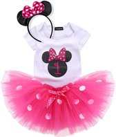 3 in 1 set Cakesmash outfit meisje - Tutu Dress - Babykleding - Minnie Roze Fuschia - 1 jaar