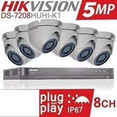 HIKVISION 5MP CCTV BEVEILIGINGSSYSTEEM 4K DVR 8CH H.265 + HIK 5 MP 2.8MM 6X CAMERA'S BUITEN NACHTZICHT KIT DS-7208HUHI-K1 DS-2CE56H1T-ITM - Witte camera - 1TB HDD