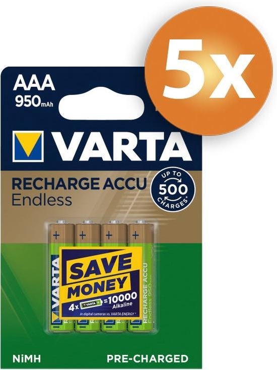 Varta Endless AAA 950mAh oplaadbare batterijen 20 stuks