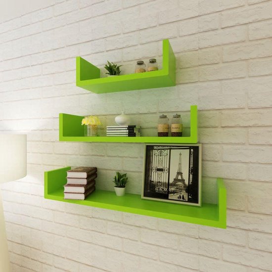 Kaëru® Wandplanken - Set van 3 - Met metalen frame - Met 10 haken