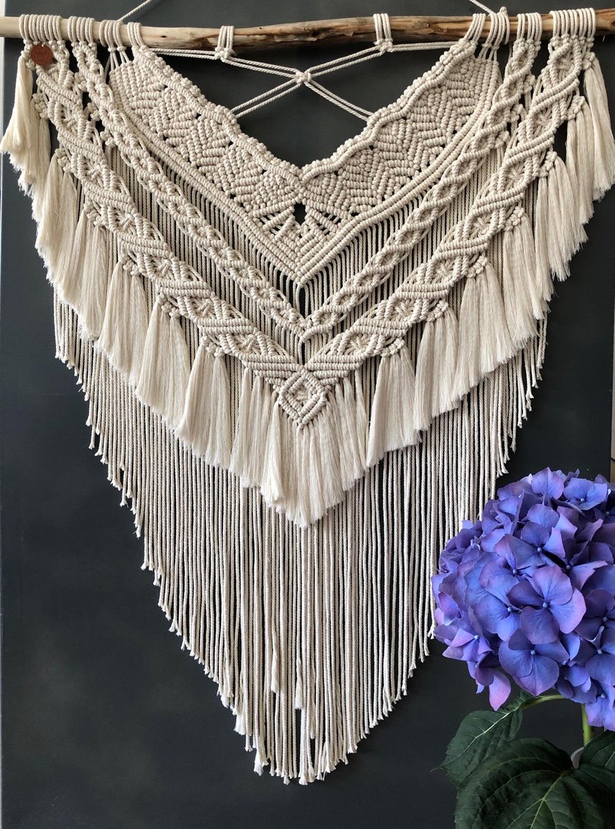 Grote Macrame muur opknoping Ortanca - Home Decor - muur opknoping - Makramé muur - muur tapijt - Bukuri Décor 057 ecru