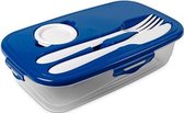 1x Lunch box bleu avec couverts 1 litre plastique - Salade à emporter - Paris - Conteneur alimentaire hermétique / hermétique - Mealprep - Sauver les repas