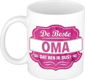 De beste oma cadeau koffiemok / theebeker wit met roze embleem - 300 ml - keramiek - cadeaumok verjaardag