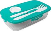 1x Lunch box turquoise avec couverts 1 litre plastique - Salade à emporter - Paris - Conteneur alimentaire hermétique / hermétique - Mealprep - Sauver les repas