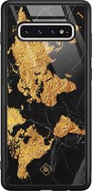 Samsung S10 hoesje glass - Wereldkaart | Samsung Galaxy S10 case | Hardcase backcover zwart