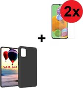 Samsung Galaxy A41 hoes TPU Siliconen Case hoesje Zwart + 2x Screenprotector Tempered Gehard Glas (2 stuks) Pearlycase