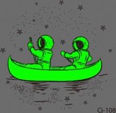 Temporary tattoo | tijdelijke tattoo | fake tattoo | astronauten in een boot omringt door sterren | 60 x 60 mm