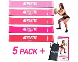 Athletix® - Weerstandsbanden Set - Booty Bands met Gratis Draagtas en Oefeningen - 5 Stuks - Roze