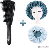 Zwarte Anti-klit Haarborstel + Groene satijnen slaapmuts | Detangler brush | Detangling brush | Satin cap / Hair bonnet / Satijnen nachtmuts / Satin bonnet | Kam voor Krullen | Kroes haar borstel