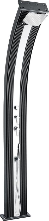 AufuN Tuindouche buitendouche van WPC/Aluminium, mobiele douche op de vloer, camping douche met anti-slip basis, sauna douche voor camping, tuin, zwembad douche (rond, antraciet AufuN Tuindouche buitendouche van WPC/Aluminium, mobiele douche op de vloer, camping douche met anti-slip basis, sauna douche voor camping, tuin, zwembad douche (rond, antraciet