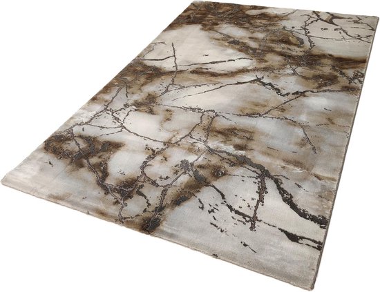 Flycarpets Carrara Modern Vloerkleed - Marmer Design - Kleur: Grijs / Bruin / Beige - Afmeting: 160x230 cm