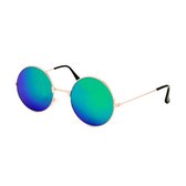 Ronde Hippie Zonnebril Unisex Goud - Groen Blauw Spiegelglazen - Ronde bril