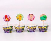 ProductGoods - 12 Stuks Pokemon Go Mini Cupcake Bakjes + 12 Cupcake Pokemon Go Versiering  - Kinderen - Kinderfeestje - Party - Taart Decoraties - Verjaardag Decoratie - Happy Birt